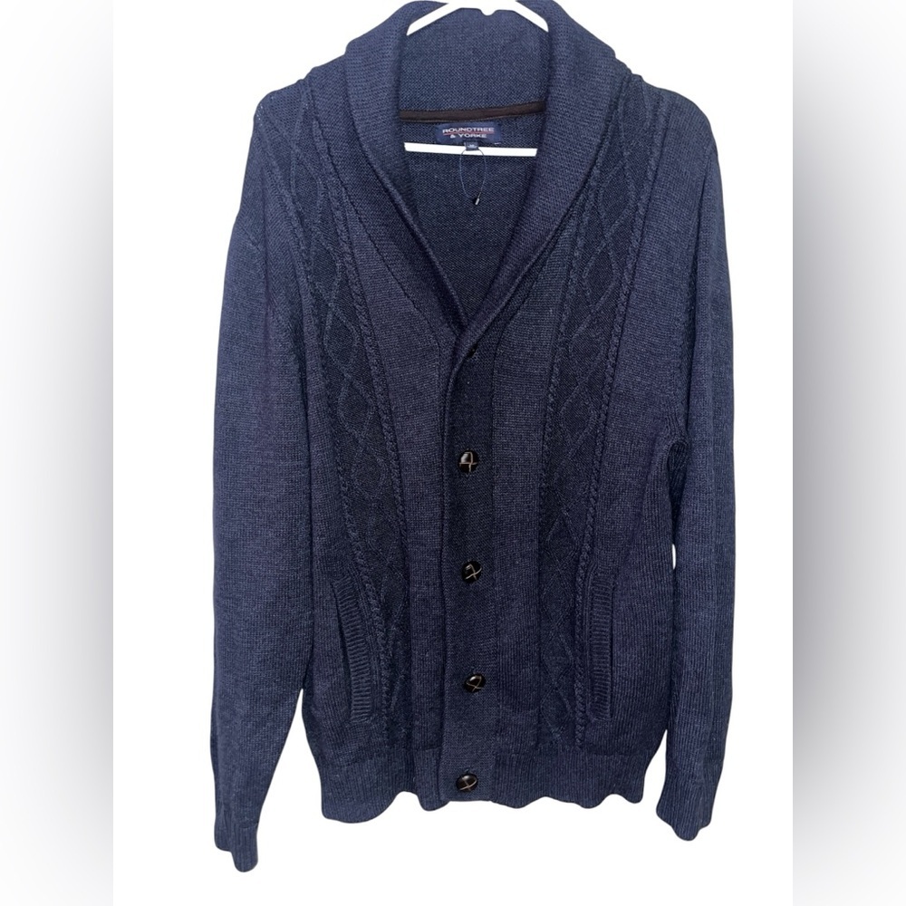Roundtree & Yorke Dark Blue Shawl Collar Cardigan